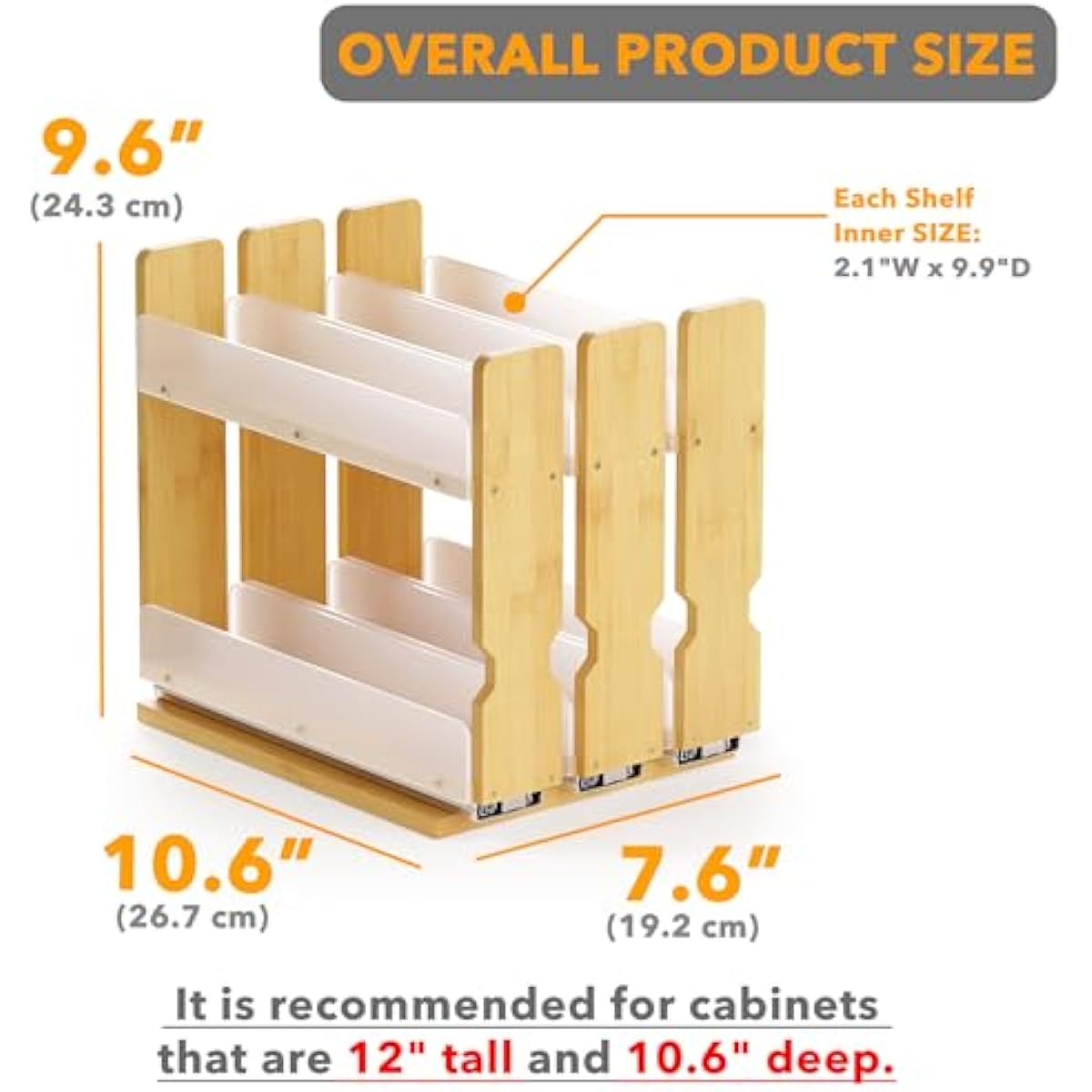 SpaceAid Bamboo Pull Out Spice Rack Organizer for Cabinet, Heavy Duty Slide Out Seasoning Kitchen Pantry Sliding Vertical Organization, 7.6" Wide, 3 Drawers(2" Wide), 2-Tier, Natural