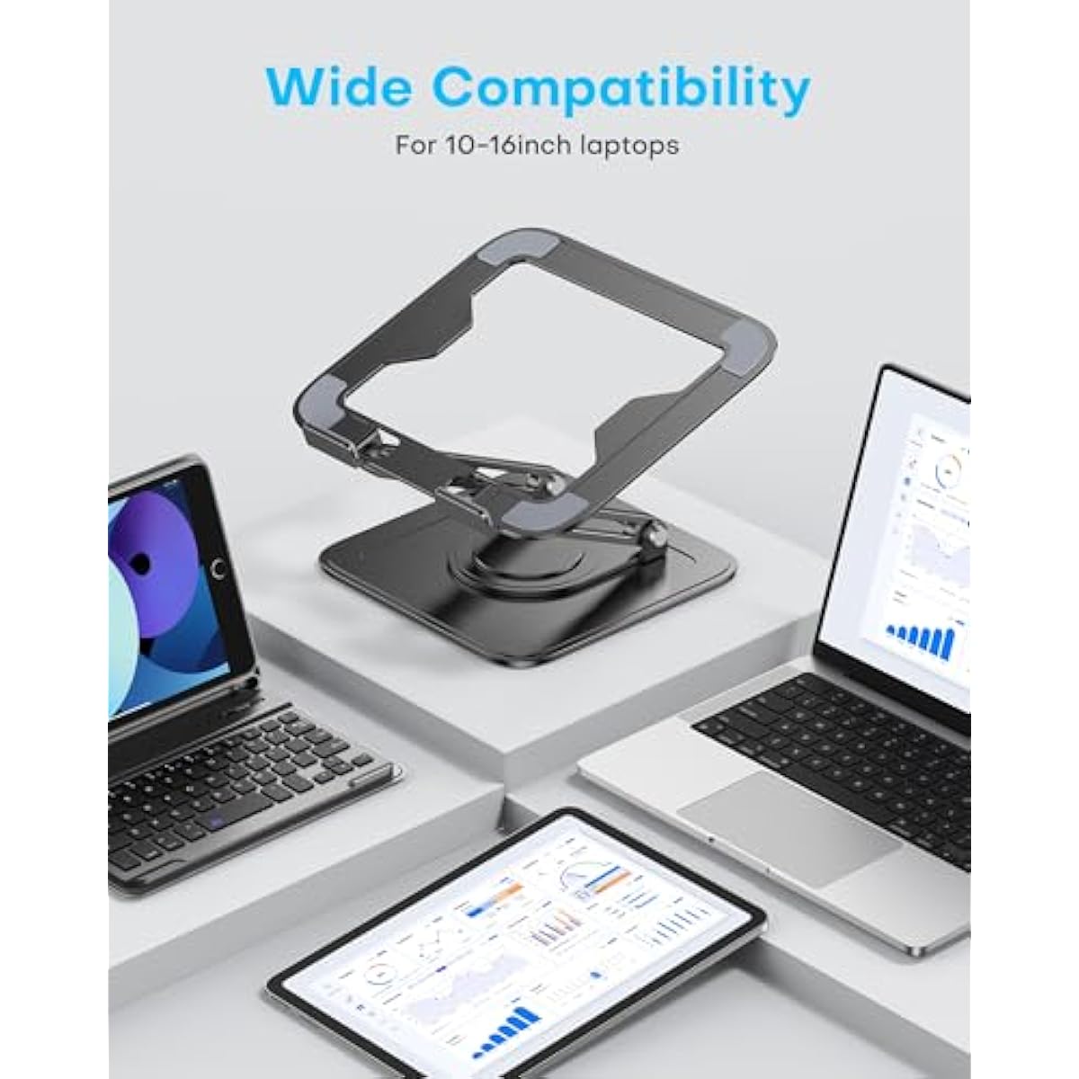 Adjustable Laptop Stand, Computer Stand with 360 Rotating Base, Ergonomic Laptop Riser Mount for Desk Foldable Protable Computer Desk Fits with MacBook Pro Air (10-16") - Black