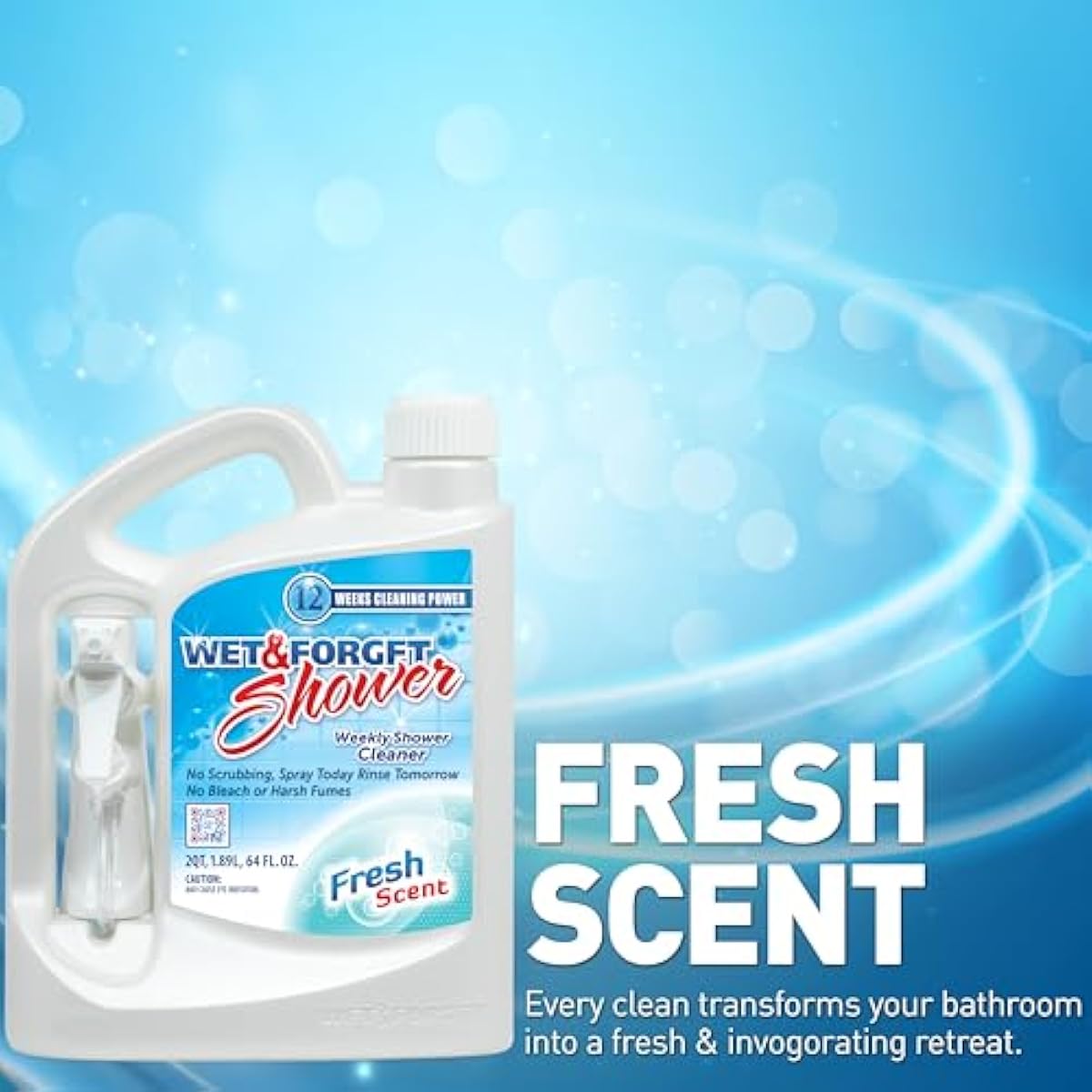 Wet & Forget Shower Cleaner Spray Multi-Surface Weekly Application Requires No Scrubbing, Bleach-Free Formula, Ready to Use, Fresh Scent, 3 Months of Cleaning, 64 Fluid Ounces, 1 Pack
