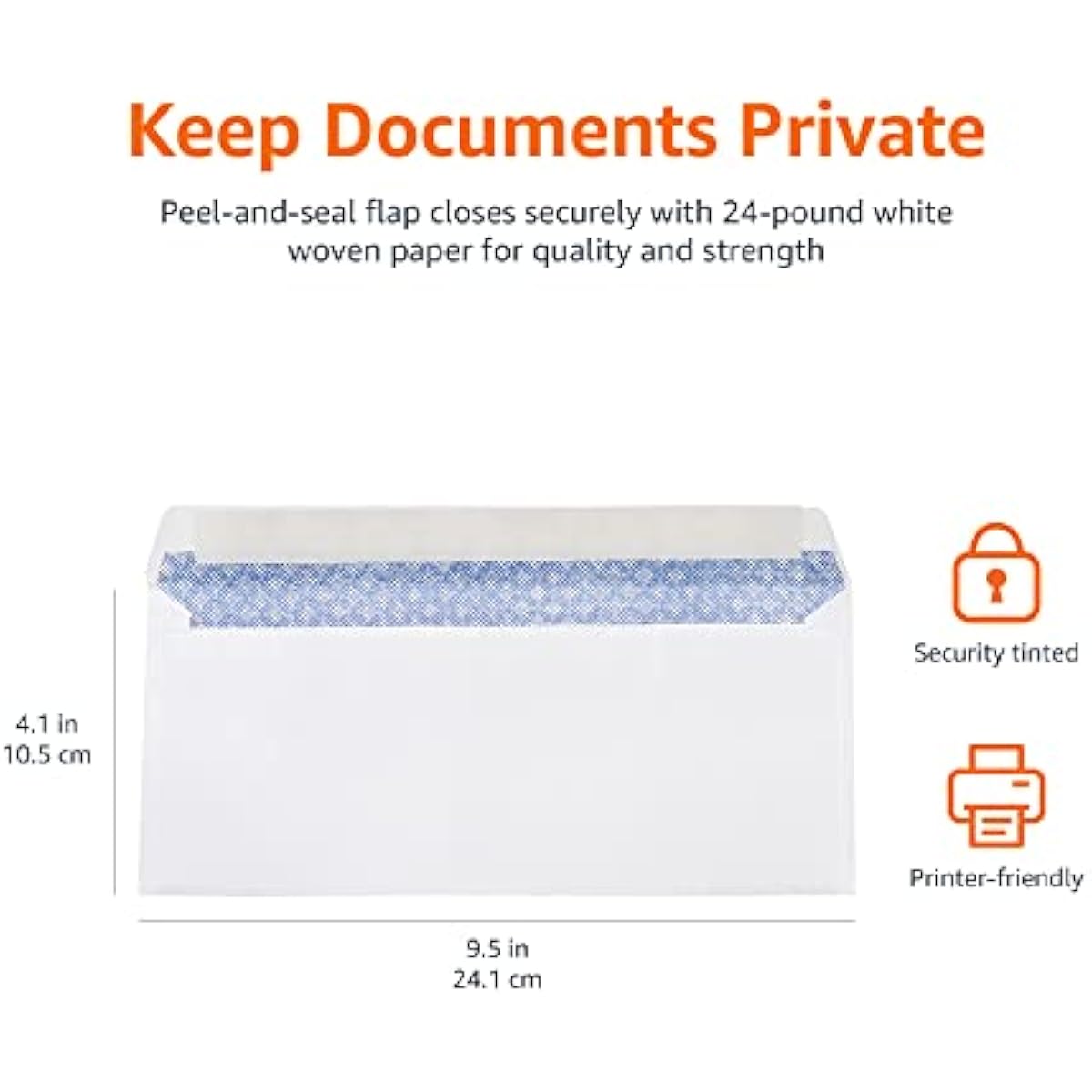 Amazon Basics #10 Security-Tinted Self-Seal Business Envelopes for Documents, Privacy, Home & Office, White, 500-Pack