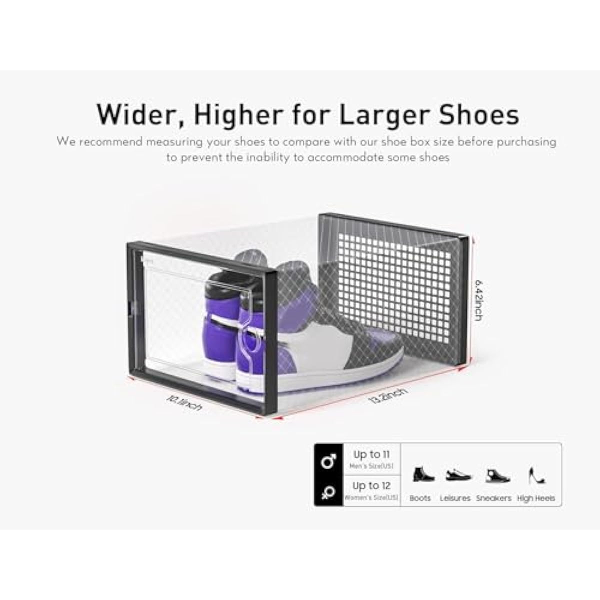 Kuject X-Large Shoe Storage Boxes Organizers Clear Plastic Stackable 12 Pack, Shoe Rack & Holder Substitute, Sneaker Containers, Toy Storage Organizer Bins for Entryway, Closet, Under Bed, Black