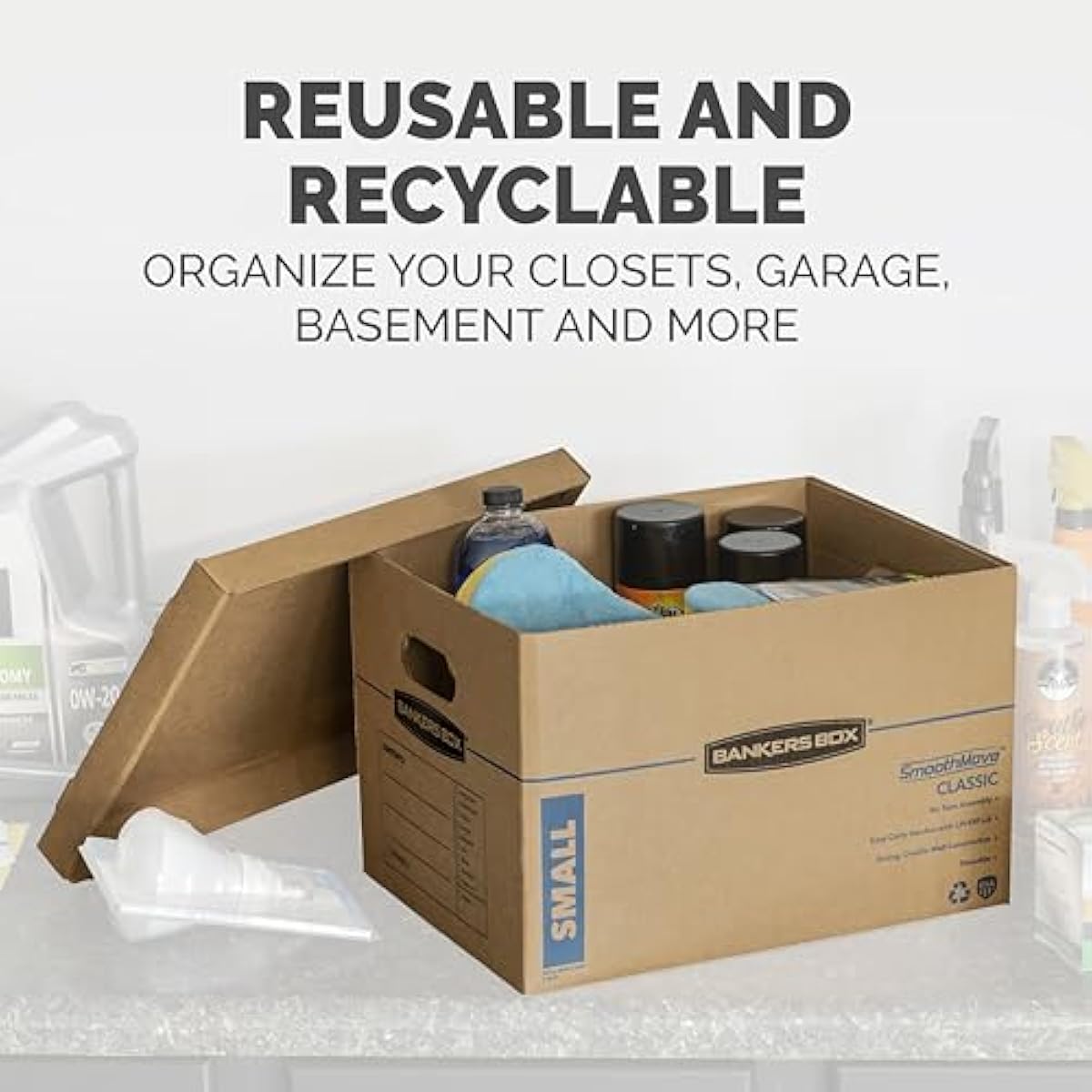 Bankers Box Classic Moving Box 12 Pack Kit, Reinforced Handles, Tape-Free Assembly, Box with Lid, 8 Small and 4 Medium Boxes (7716401)