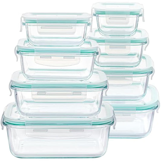 Vtopmart 8 Pack Glass Food Storage Containers with Airtight Lids, Glass Meal Prep Containers, Lunch Office Meal for Microwave, Oven, Freezer and Dishwasher, BPA Free