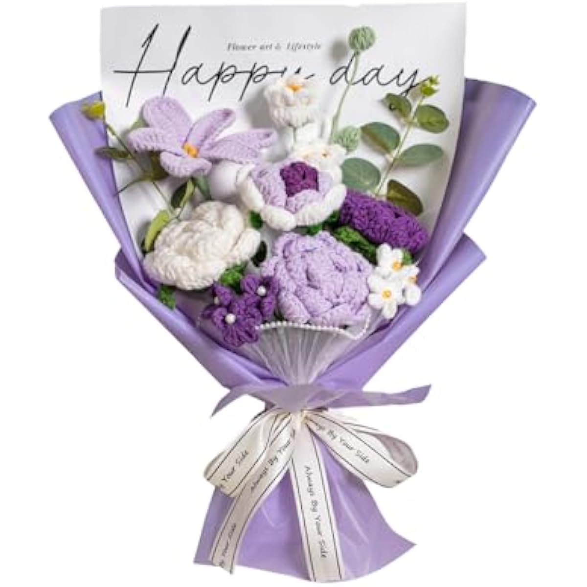 Completed Purple Crochet Flowers Bouquet, Handmade Knitted Bouquet, Crochet Artificial Flowers for Mother's Day Birthday, Wedding Home Decor, Gifts for Mom (Purple Tulip)