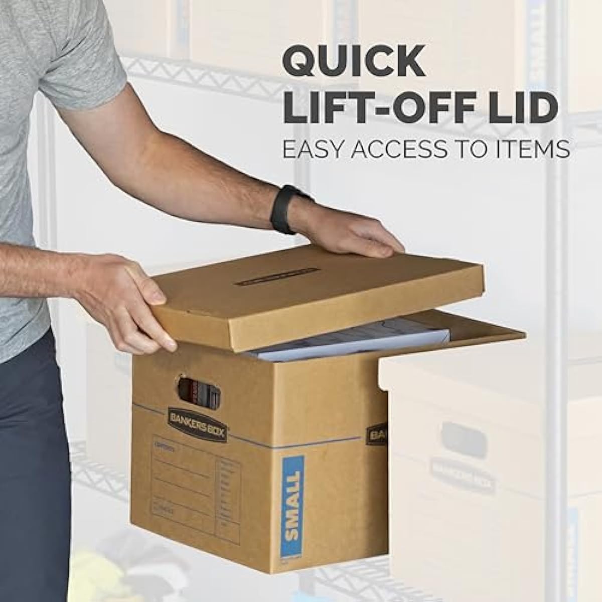 Bankers Box Classic Moving Box 12 Pack Kit, Reinforced Handles, Tape-Free Assembly, Box with Lid, 8 Small and 4 Medium Boxes (7716401)