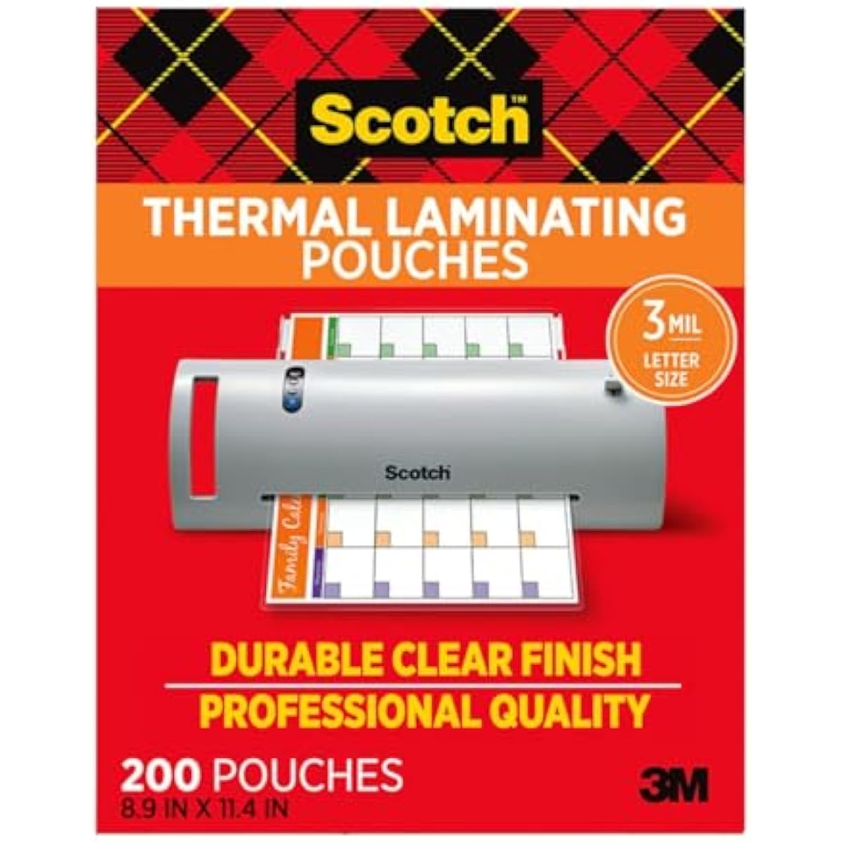 Scotch Thermal Laminating Pouches, 200 Count, Clear, 3 mil., Ideal Office or School Supplies, Fits Letter Sized Paper (8.9 in. × 11.4 in.)