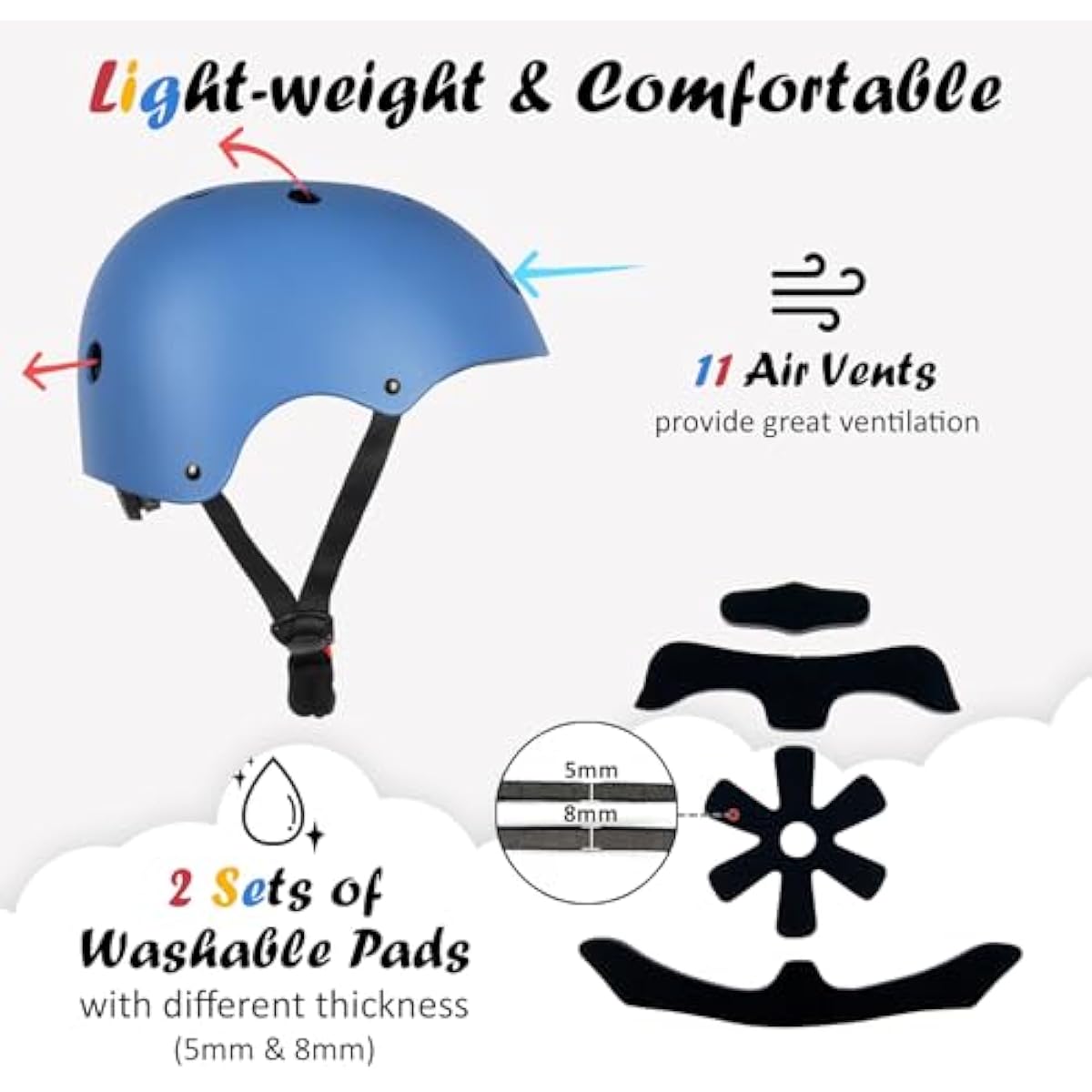 Kids Bike Helmet, Adjustable and Multi-Sport, from Toddler to Youth, 3 Sizes