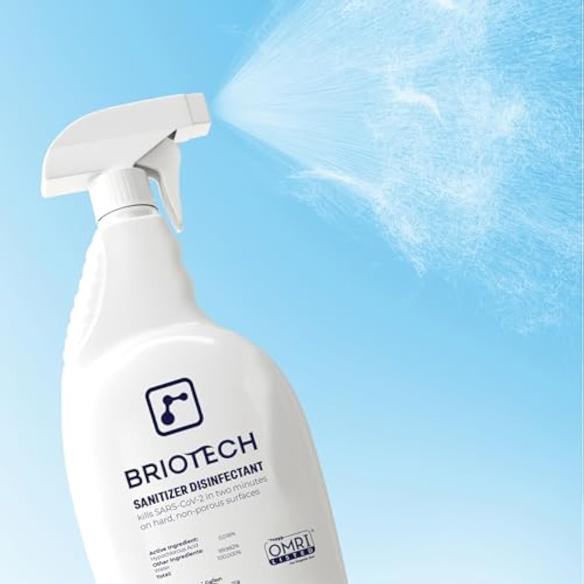 BRIOTECH Sanitizer Disinfectant Hypochlorous, Kill 99.99% of Viruses & Bacteria, Control Mold, Eliminate Odor, Gentle for Nursery & Play Rooms, Food Contact Surface Sanitizer, 1 Gallon Refill