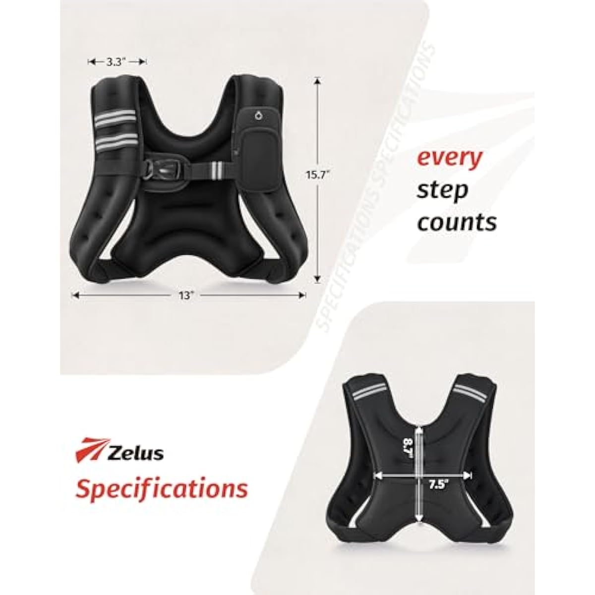 ZELUS Weighted Vest, 6lb/8lb/12lb/16lb/20lb/25lb/30lb Weight Vest with Reflective Stripe for Workout, Strength Training, Running, Fitness, Muscle Building, Weight Loss, Weightlifting
