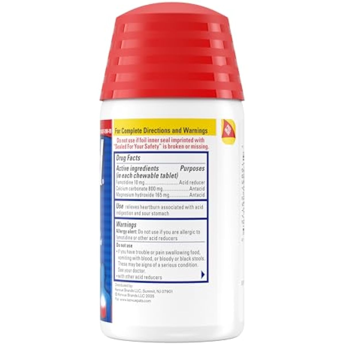 Pepcid Complete Acid Reducer + Antacid Chewables, 10mg Famotidine, 800mg Calcium Carbonate & 165mg Magnesium Hydroxide per Heartburn Medicine Tablet, Antacid Chews, Berry Flavored, 70 ct