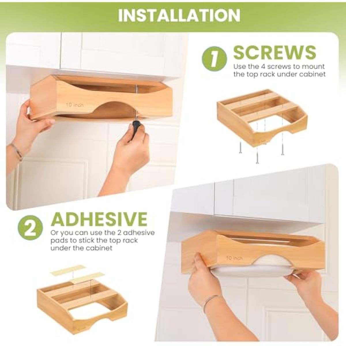 10-inch Paper Plate Dispenser Under Cabinet, Bamboo Paper Plate Holders, Kitchen Counter Vertical Plate Dispensers Holders Countertop Caddy(For 10-inch Plates, Bamboo)