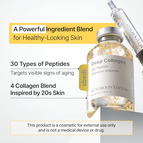 SUNGBOON EDITOR Collagen Silk Peptide Intensive Ampoule | Copper Peptides Serum for Face with Collagen & Multi Peptides | Hydrating Korean Skincare Facial Serum for Smooth-Looking Skin | 1.35 Fl Oz