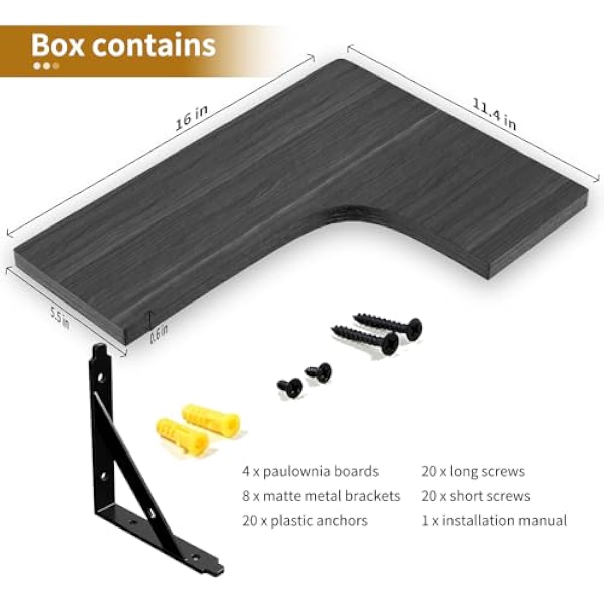 Corner Floating Shelves Wall Mounted Set of 4, Rustic Wood Storage Display Wall Shelves for Home Decor, Bathroom, Kitchen, Bedroom, Living Room, Office (Black)