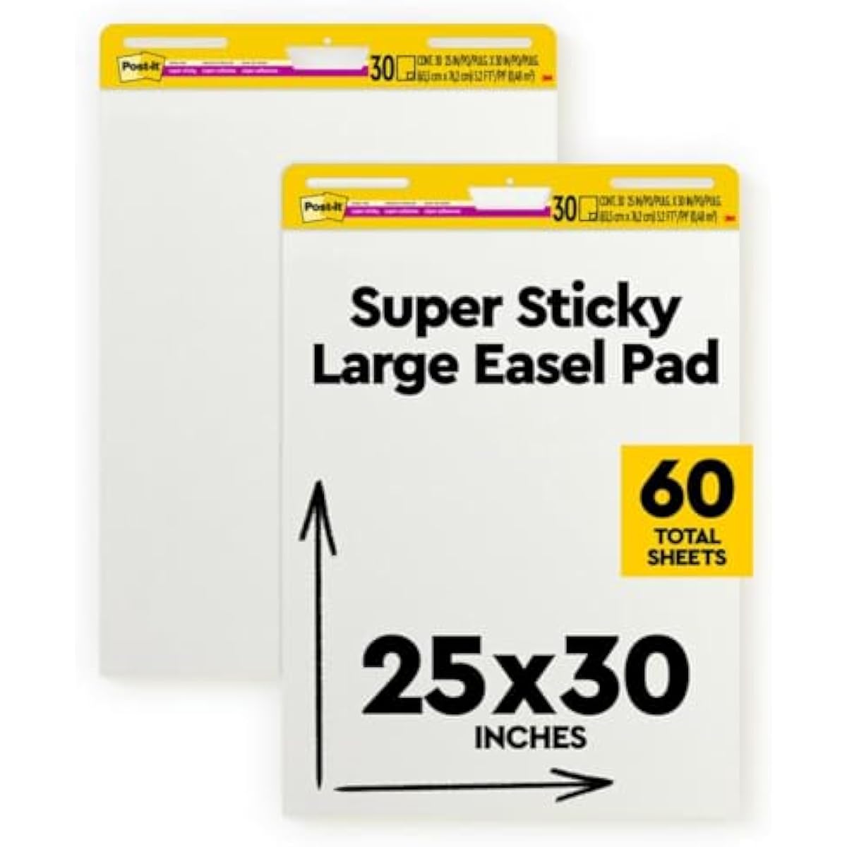 Post-it Super Sticky Easel Pad, 25 x 30 Inches, 30 Sheets Per Pad, 4 Pads, Large, White, Premium Self Stick Flip Chart Paper, Anchor Chart, Office Supplies & School Supplies, Great for Teachers and Students, 2 packs per case