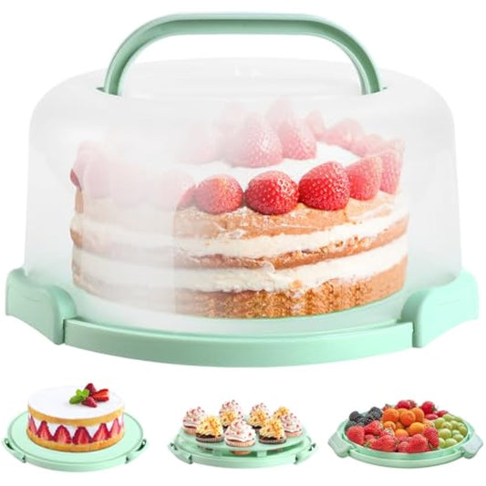 Ohuhu Cake Carrier with Lid and Handle, BPA-Free Cake Containers Cake Holder for 10 inch Cake with 2 Handles Cupcake Carrier - Plastic Cover Two Sided Base for Transport Pie Nuts Fruit Perfect Gifts