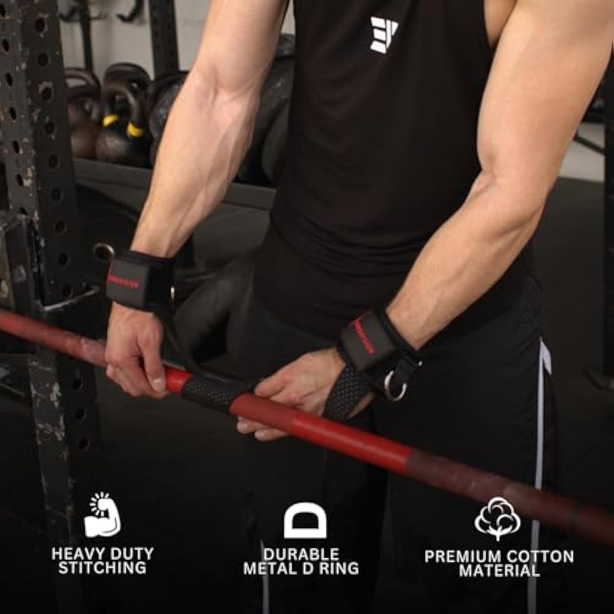 Ekkovision Weight Lifting Straps With Cuffed D Ring, Wrist Support for Men, Heavy Duty Thick Comfortable Lifting Straps, Secure Fit, Enhanced Grip, Straps for Weightlifting & Gym Training, Black