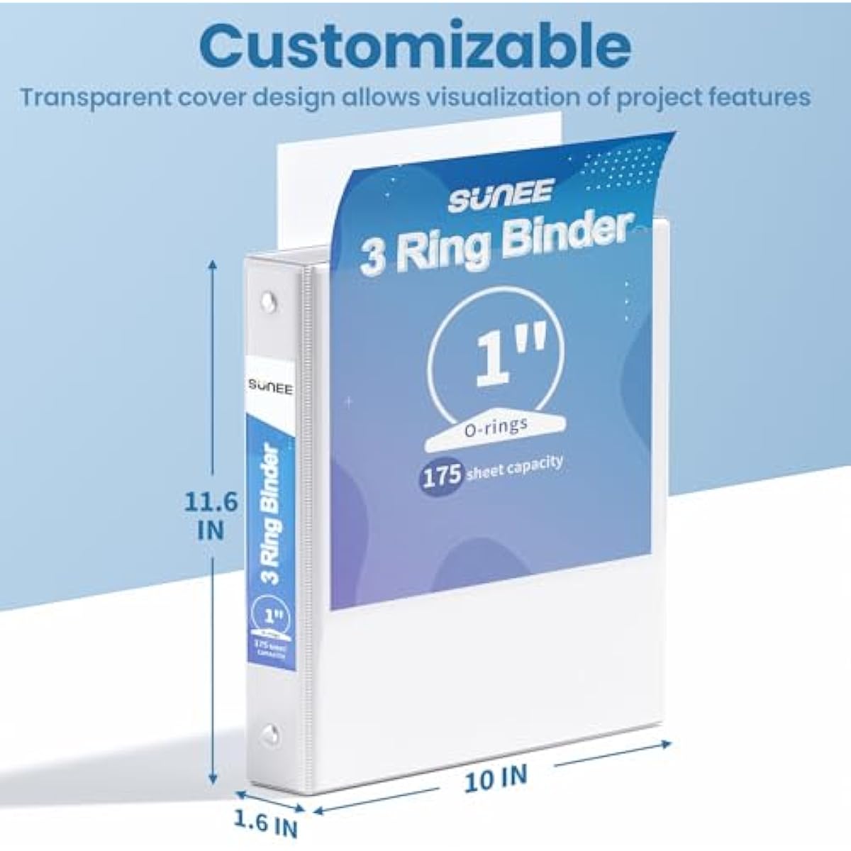 SUNEE 3 Ring Binders 1 Inch 12 Pack, Clear View Binders Bulk Three Ring PVC-Free (Fit 8.5x11 Inches) for School or Office Supplies, White