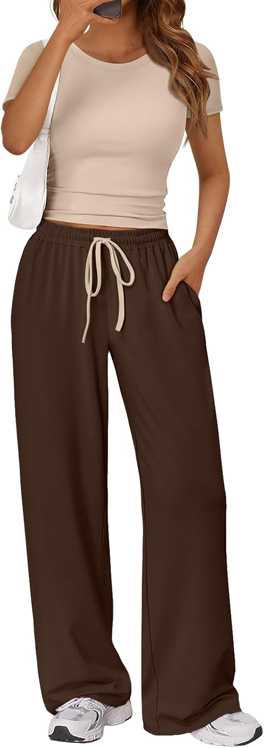 Trendy Queen 2 Piece Matching Summer Sweatsuit Lounge Set Womens Wide Leg Pants Side Ruching Crop Top Sets