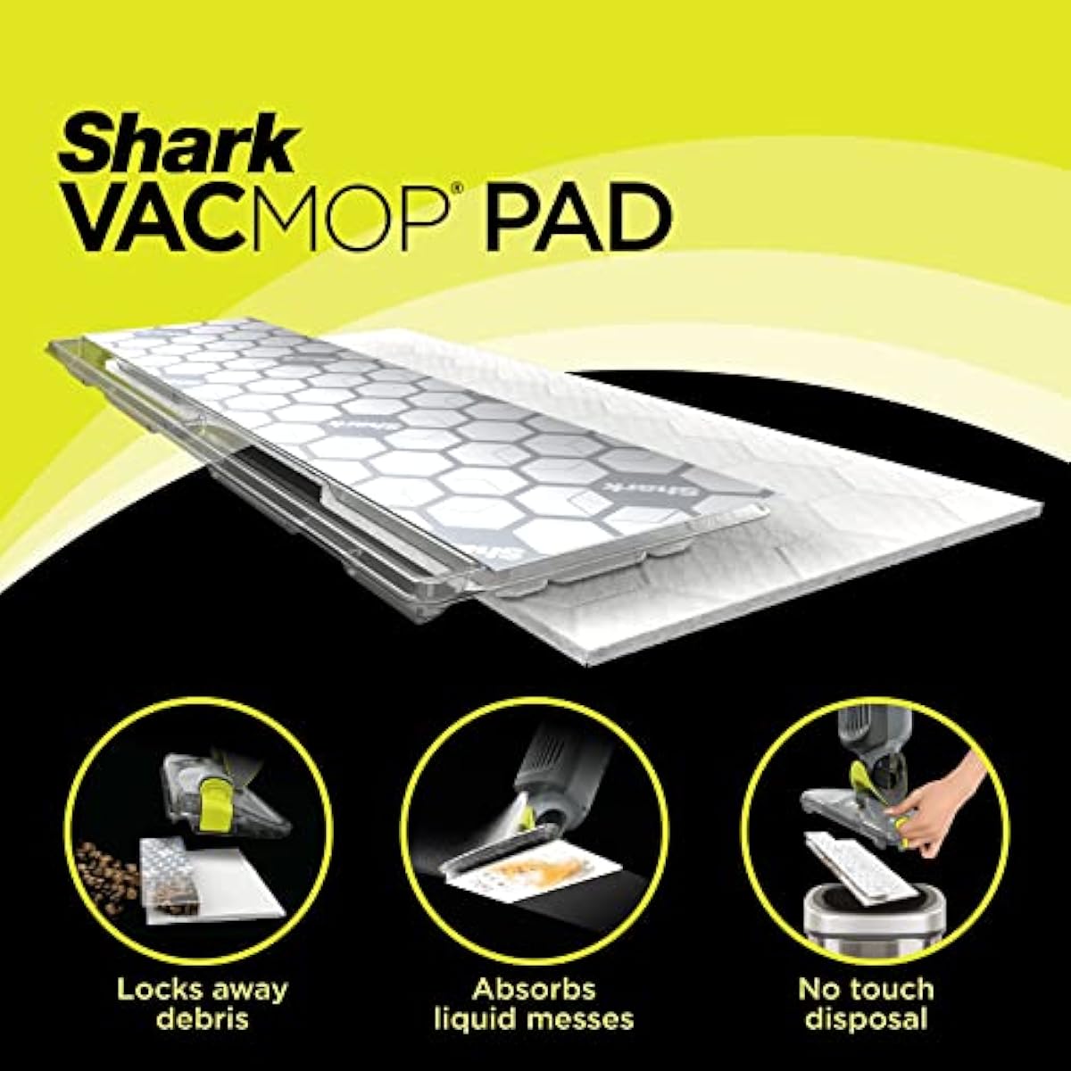 Shark VACMOP Disposable Hard Floor Pad Refills, Compatible with VM252 & VM180, No-Touch Disposal, for use on All Sealed Floors - Stone, Hardwood, Laminate & Tile, (32 Count Total), VMP32