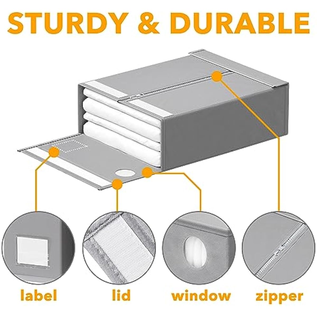 SpaceAid 4 Pack Bed Sheet Organizers and Storage, Foldable Organizer for Linen Closet, Sheets Set Folder Keeper with Window XL (Queen & King Size) Organizing Bedding Container, Gray 91ZDSN-SL01-G4