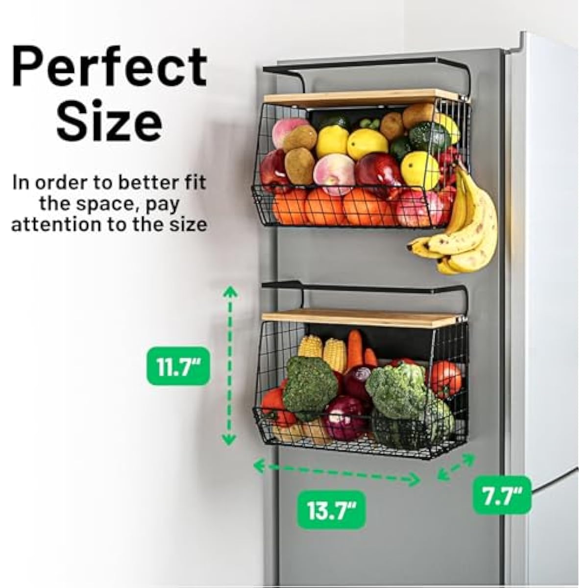 Ofiray-home Magnetic Shelf for Fridge with Wood Lid, Fruit Potato and Onion Storage Bins, Pantry Organizers & Storage, Large Container Magnetic Spice Rack for Refrigerator, Kitchen Counter, Cabinet