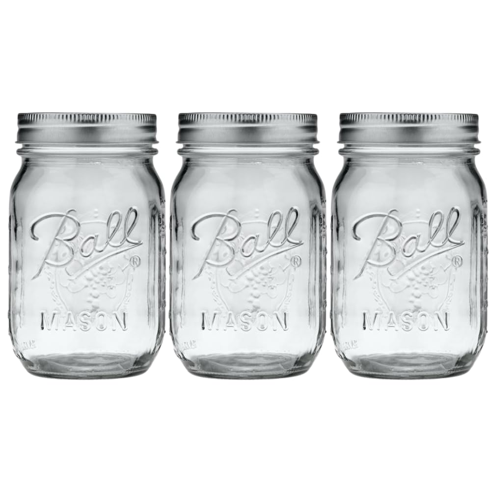 Ball Wide Mouth Pint 16-Ounce Glass Mason Jar with Lids and Bands, 12-Count