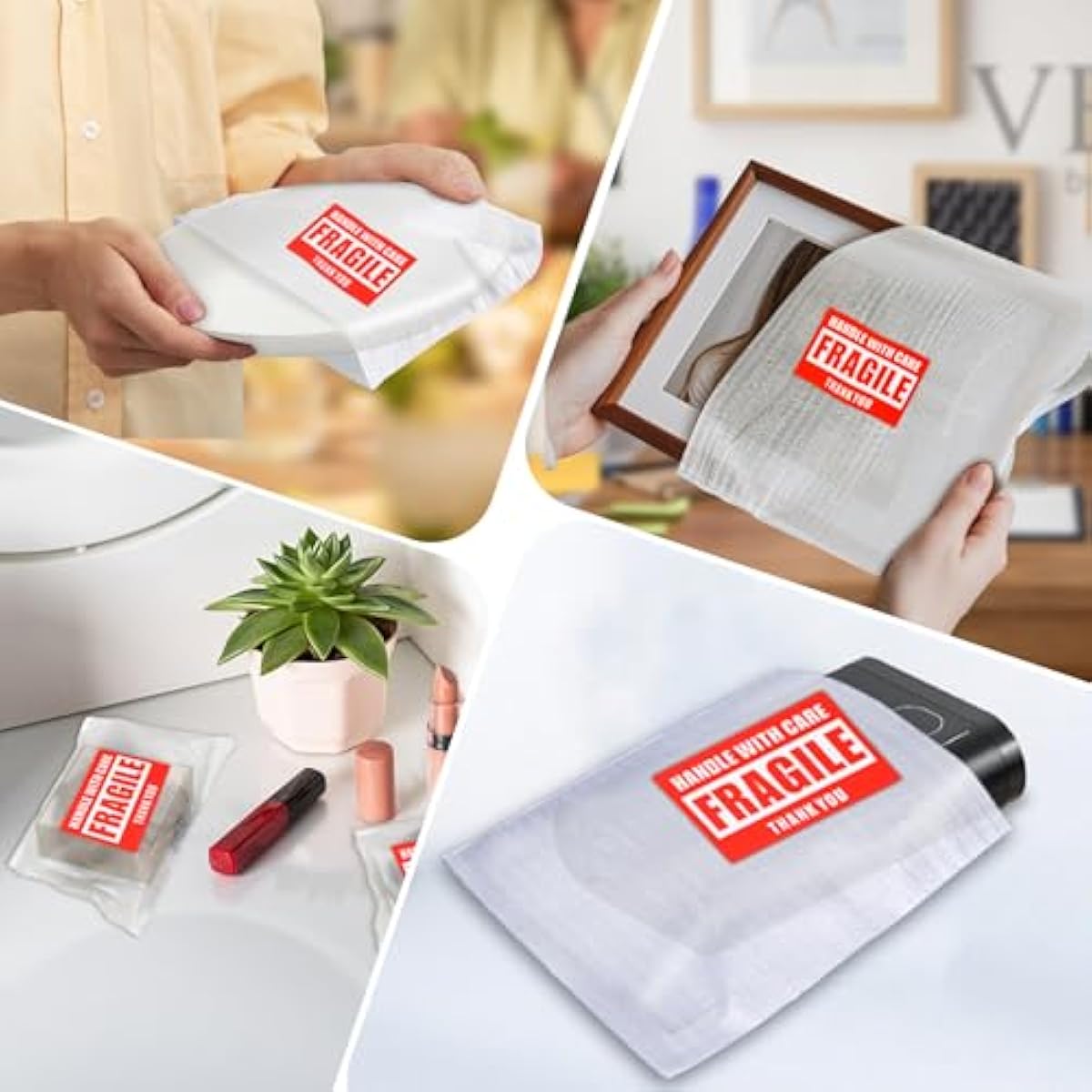 540Pcs Dish Packing Supplies for Moving, 270 Cushion Foam Wrap Pouches & Sheets 4 Sizes (16x12", 12x12", 12x7.8", 7.8x7.8") with 270 Fragile Stickers Plate Packing Sleeves for Fragile Shipping Storage