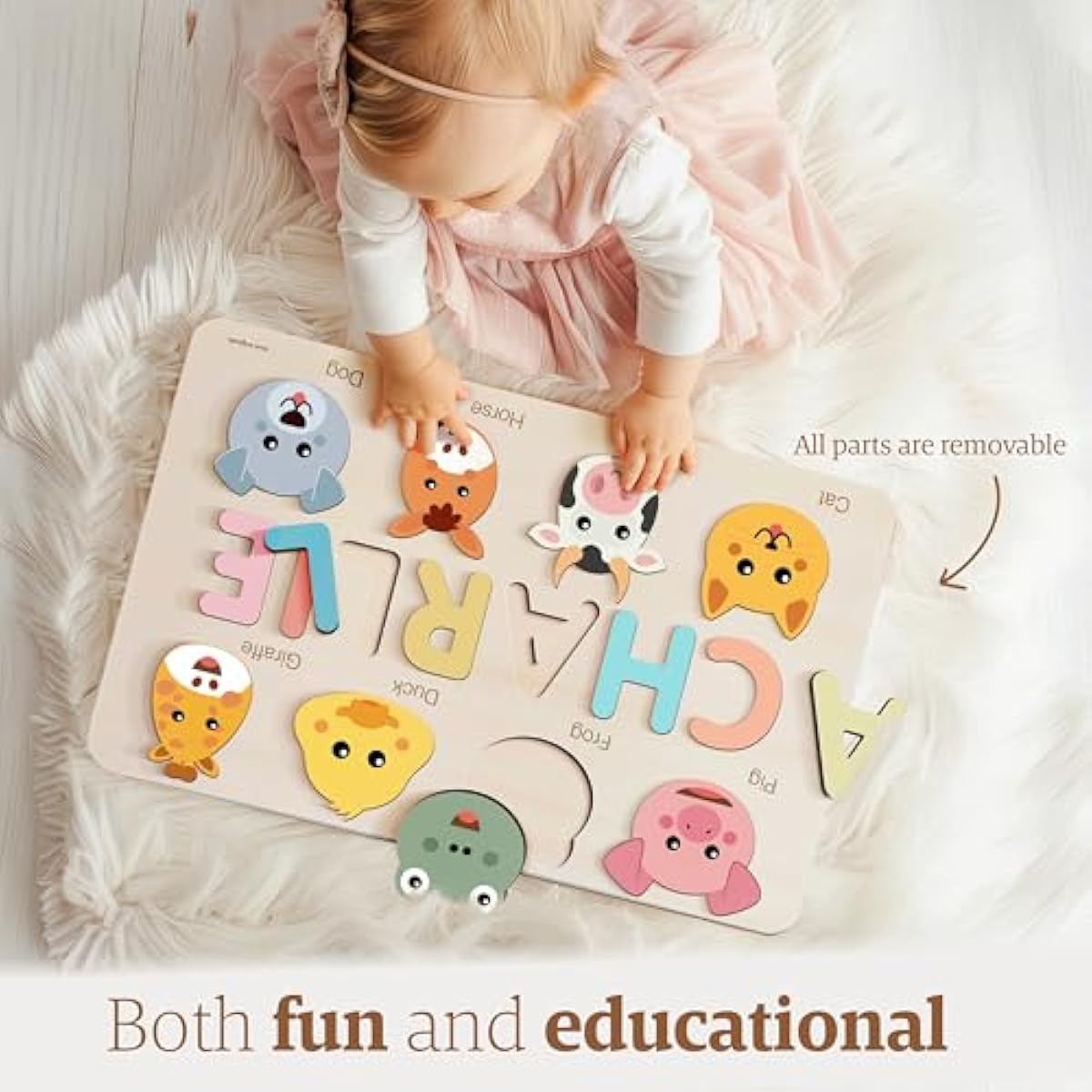 Personalized Name Puzzle for Toddlers 1-3 | Safari, Farm & 12 Themes | Handmade Wooden Montessori Toy, Keepsake Nursery Decor & Perfect 1st Birthday Gift for Boy Girl