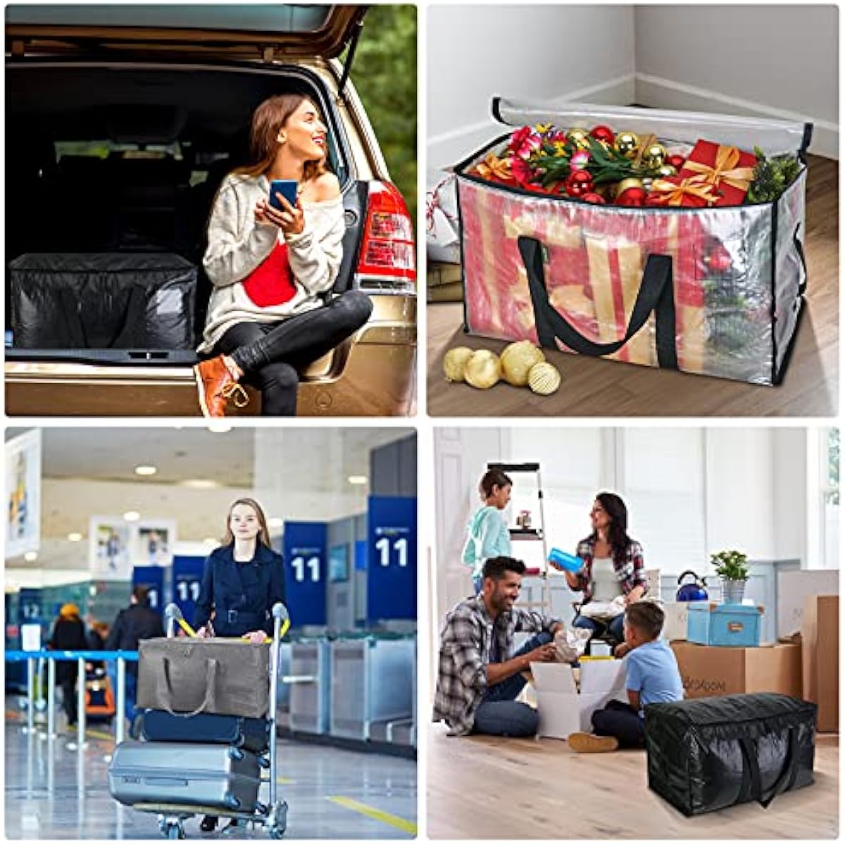 BALEINE 6-Pack Oversized Moving Bags with Reinforced Handles, Heavy-Duty Storage Tote for Clothes, Moving Supplies (Clear, 6-Pack)