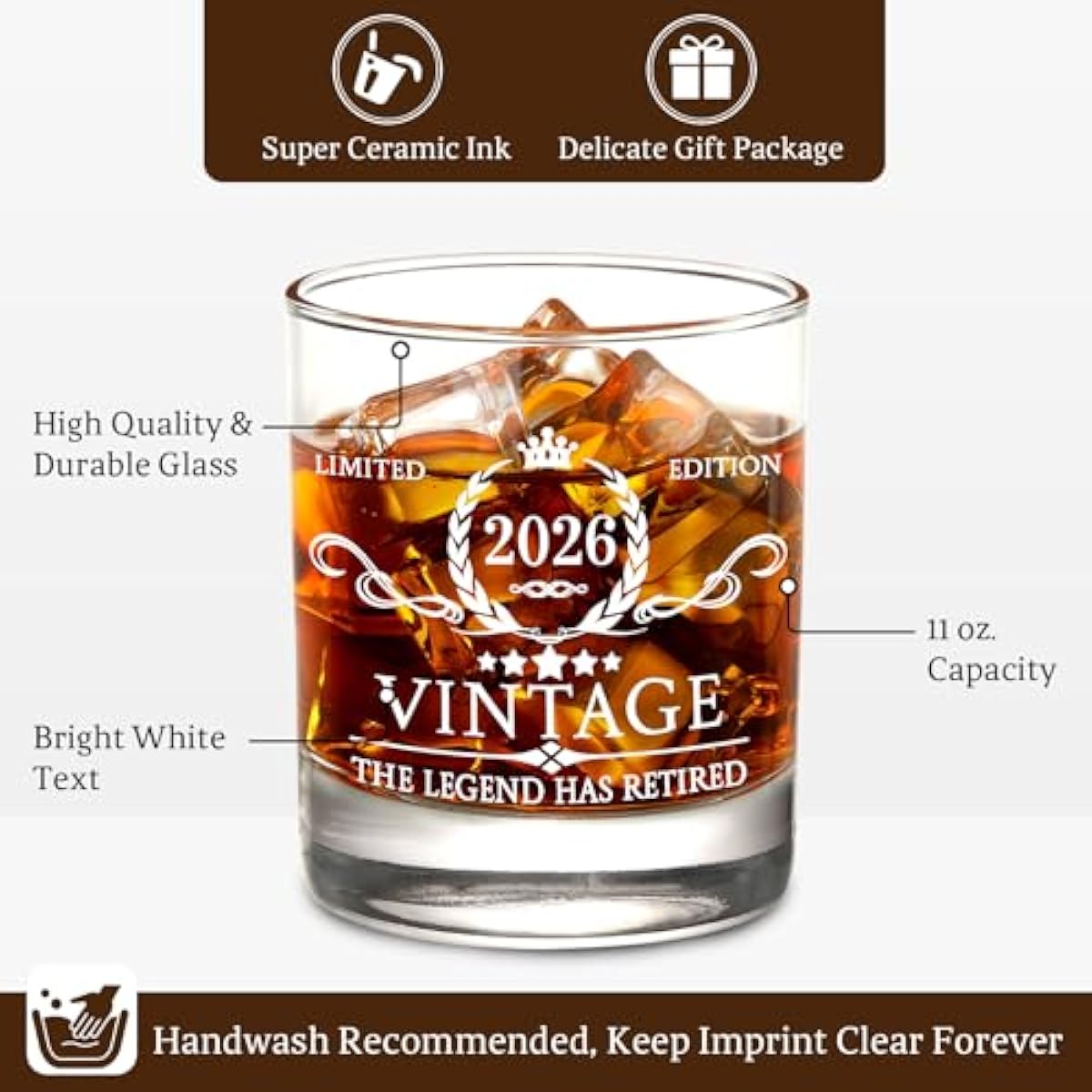 Retirement Gifts for Men Whiskey Glass Set - The Legend Has Retired 2026 - Retirement Party Decorations, Supplies - Gifts Ideas for Him, Dad, Husband, Friends - Wood Box & Whiskey Stones & Coaster