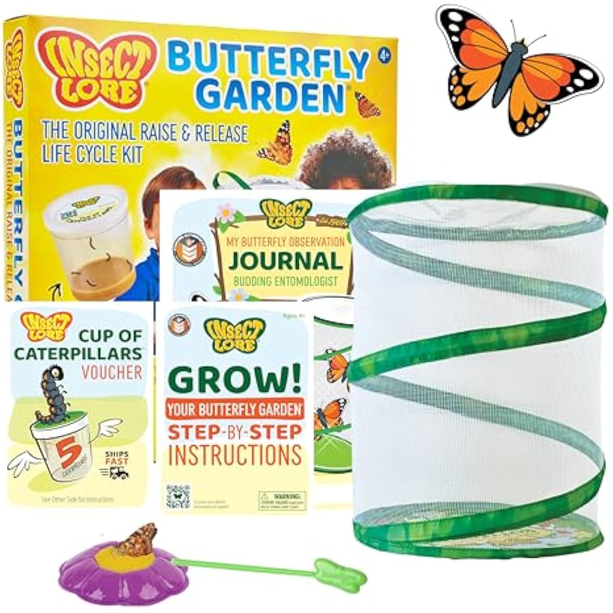 Insect Lore Raise and Release Butterfly Garden Kit – Caterpillar Habitat with redeemable Voucher – STEM-accredited Butterfly Growing Kit for Kids, Classrooms, and Homeschool Learning