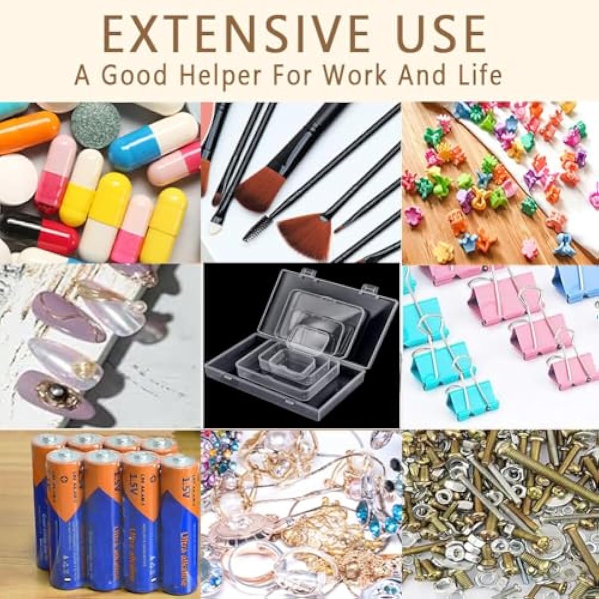 Bead storage container,44pcs of different sizes rectangular mini clear plastic storage box with hinged lid and label for bracelet making DIY jewelry craft nail organizer,Mix Size-2