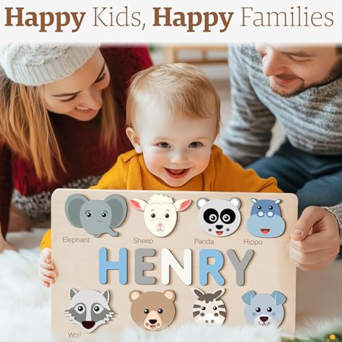 Personalized Name Puzzle for Toddlers 1-3 | Safari, Farm & 12 Themes | Handmade Wooden Montessori Toy, Keepsake Nursery Decor & Perfect 1st Birthday Gift for Boy Girl