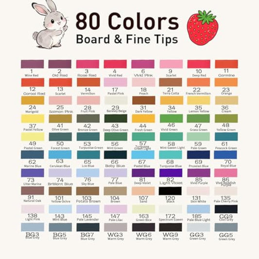 Alcohol Markers Set, 60 colors Alcohol Based Dual Tip, Broad and Brush Tip for Adult Coloring Books, Drawing, Sketching (80, Broad & Fine)