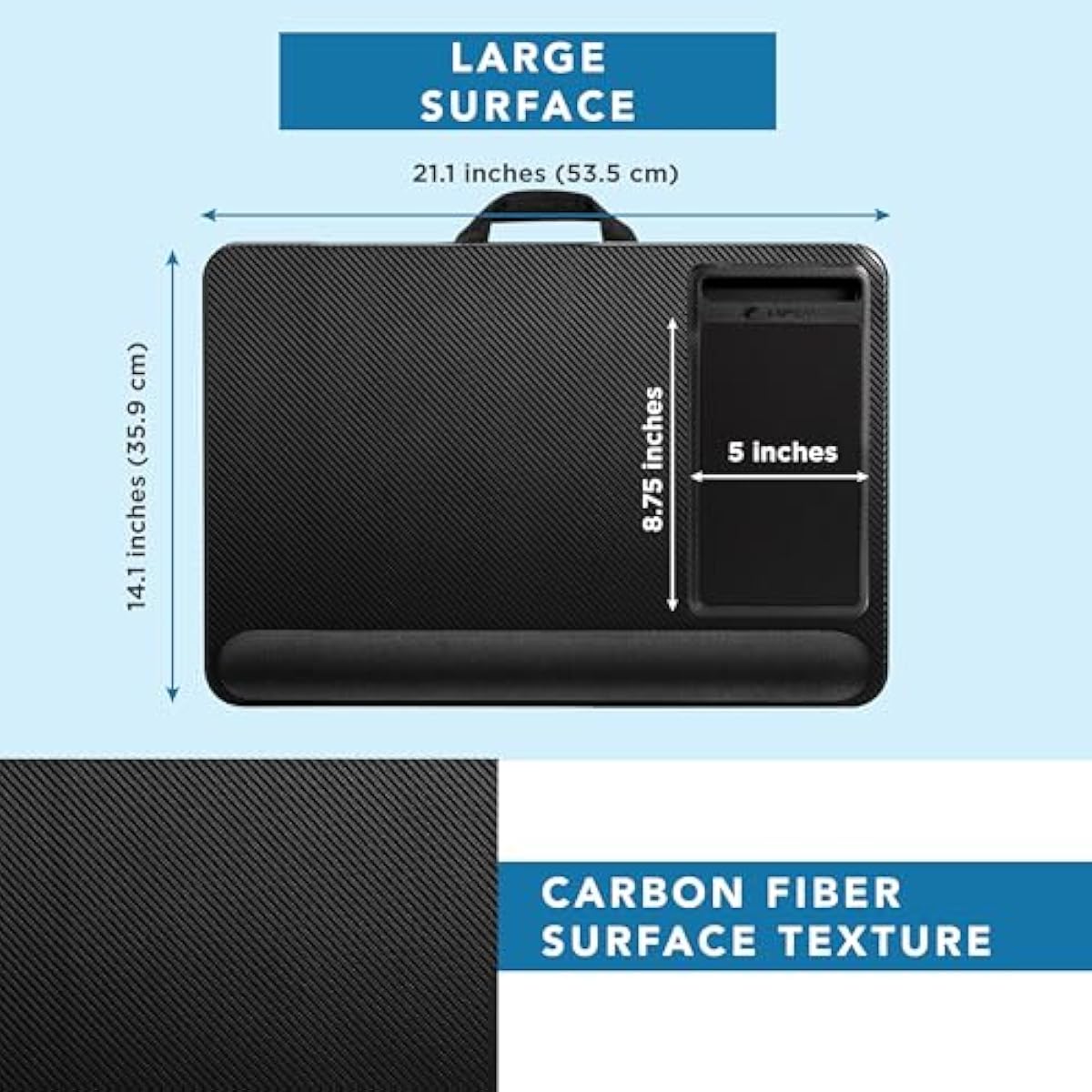 LAPGEAR Home Office Pro Lap Desk with Wrist Rest, Mouse Pad, and Phone Holder - Black Carbon - Fits up to 15.6 Inch Laptops - Style No. 91598