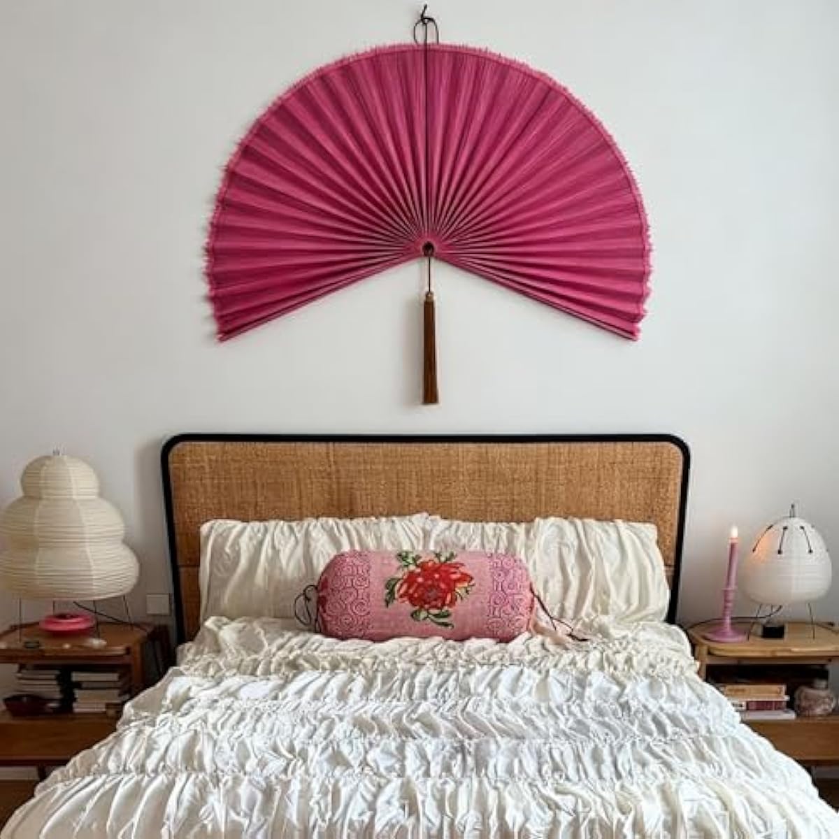 ChumDecor Fan Wall Decor,Large Bamboo Fan Wall Art For Boho Hanging Headboard,Decorative Folding Fan For Over Bed Decorations, (Pink, 40inch)