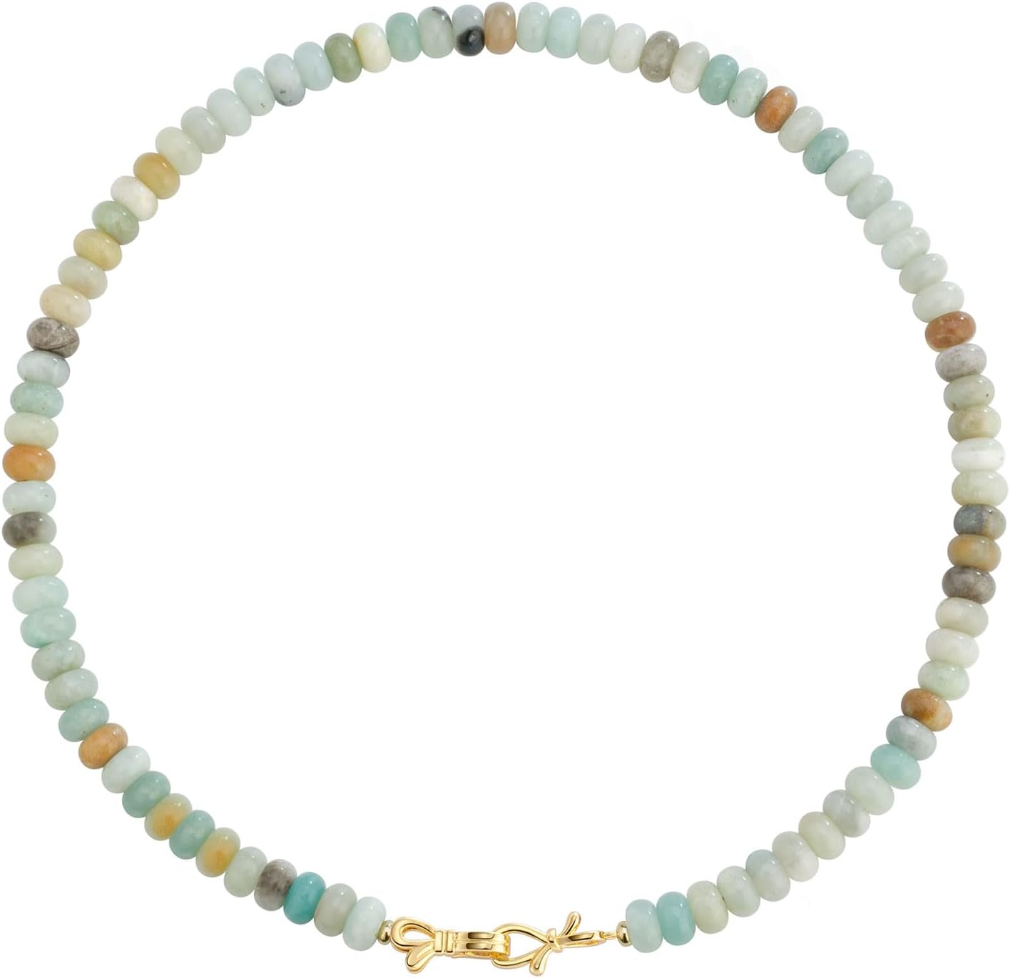 Rainbow Colorful Gemstone Beaded Choker Necklace for Women 14K Gold Bow Birthstone Beads Chokers 18inches