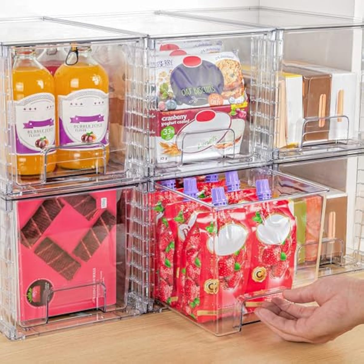 Vtopmart 4 Pack Large Stackable Storage Drawers,Easily Assemble Acrylic Bathroom Closet Undersink Organizers and Storage,Plastic Bins for Kitchen Cabinets,Pantry,Makeup,Medicine Organization