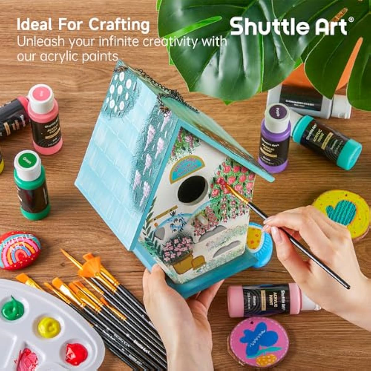 Shuttle Art Acrylic Paint, 36 Colors Acrylic Paint Set with Brushes & Palette, 2oz/60ml Bottles, Rich Pigments Non-toxic for Artists Kids & Adults, Painting on Canvas Rocks Ceramic Wood