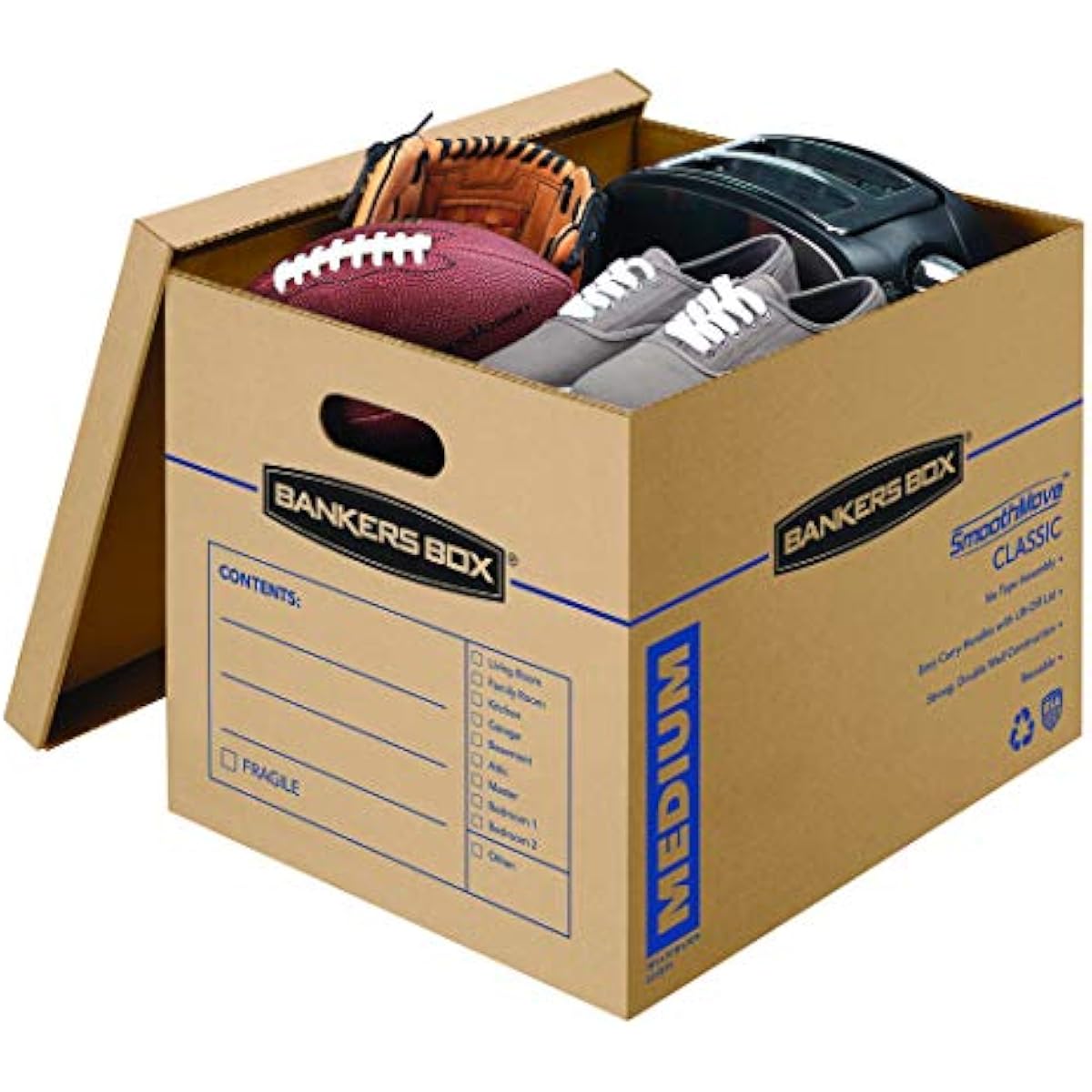 Bankers Box Medium Classic Moving Box 20 Pack, Reinforced Handles, Tape-Free Assembly, Box with Lid, 19-In x 14.5-In x 15.5-In (8817202)