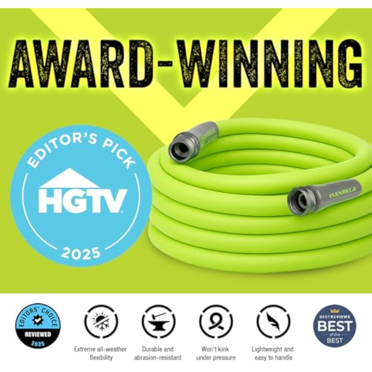 Flexzilla Garden Hose 5/8 in. x 50 ft., Lightweight All-Weather Water Hose, Durable and Flexible, Leak-Free Connections