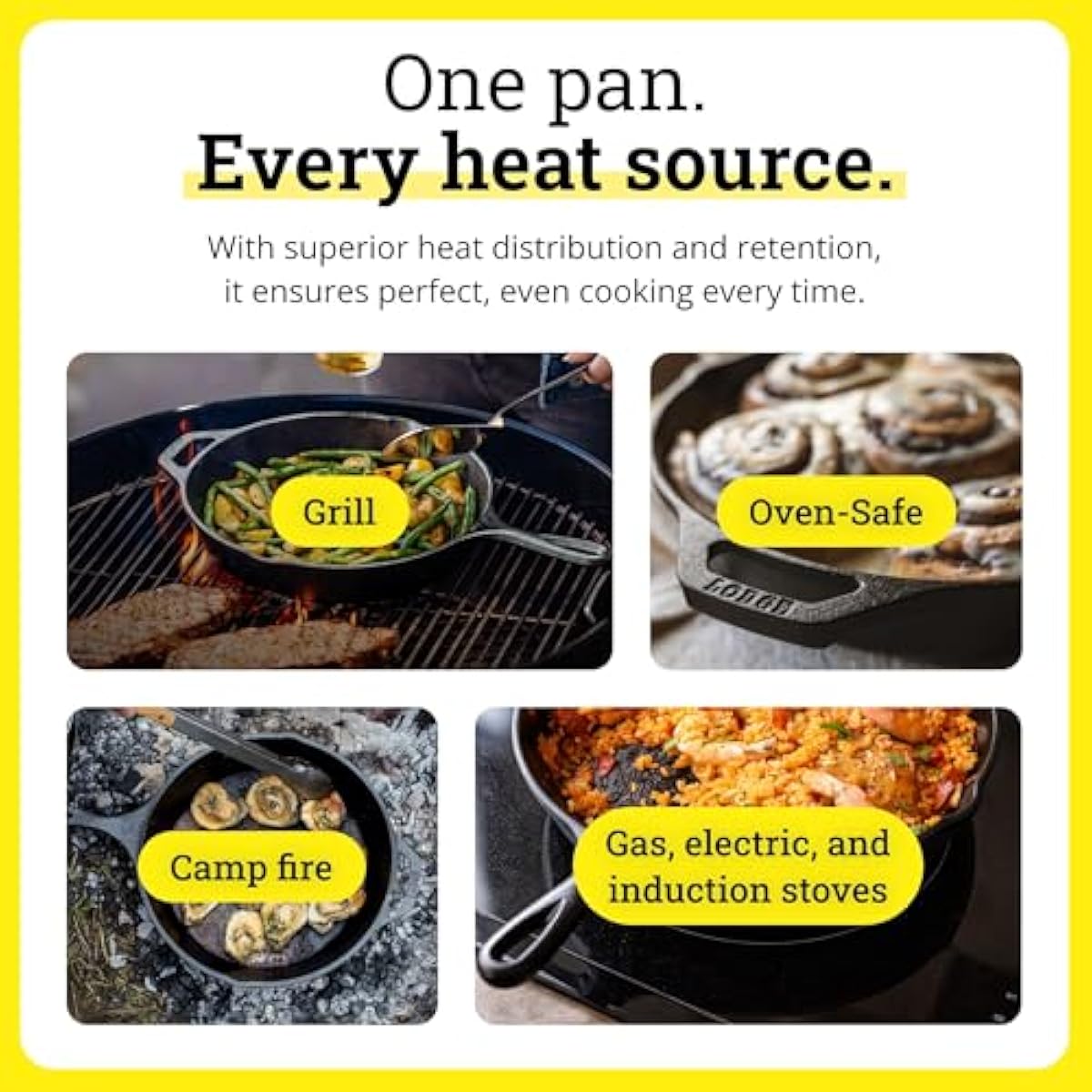 Lodge Seasoned Cast Iron Skillet - Quality Frying Pan for the Stove, Oven, Grill & Campfire - Includes Silicone Hot Handle Holder - Non-Toxic, Nonstick & Long-Lasting - 12 Inches