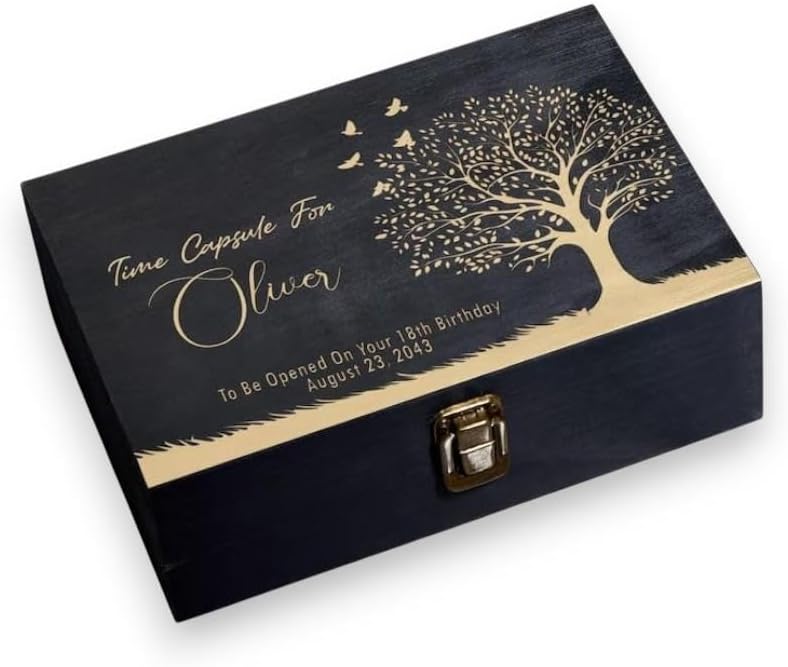 Personalized Wooden Keepsake Box - Custom Memory Box for Photos Jewelry Letters Rustic Memento Storage Box for Wedding, Anniversary, Birthday, Graduation & Retirement Gifts