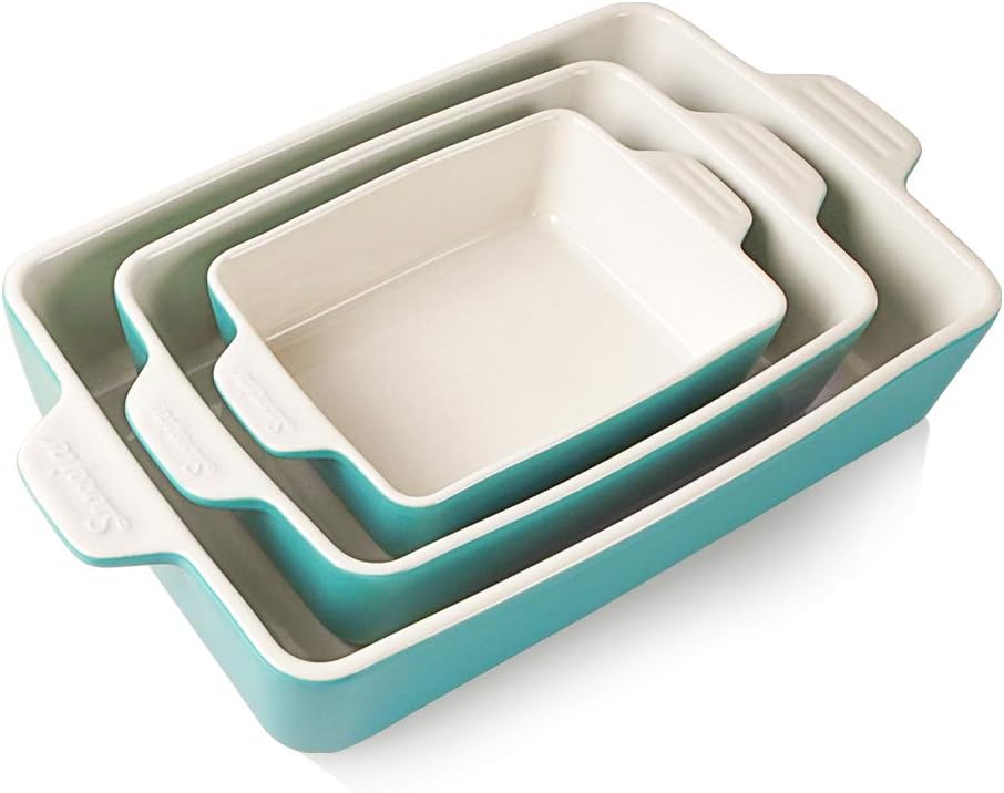 Sweejar Ceramic Bakeware Set, Rectangular Baking Dish for Oven Lasagna Pans for Cooking, Kitchen, Cake Dinner, Banquet and Daily Use, 11.8 x 7.8 x 2.76 Inches of Casserole Dishes (Navy)
