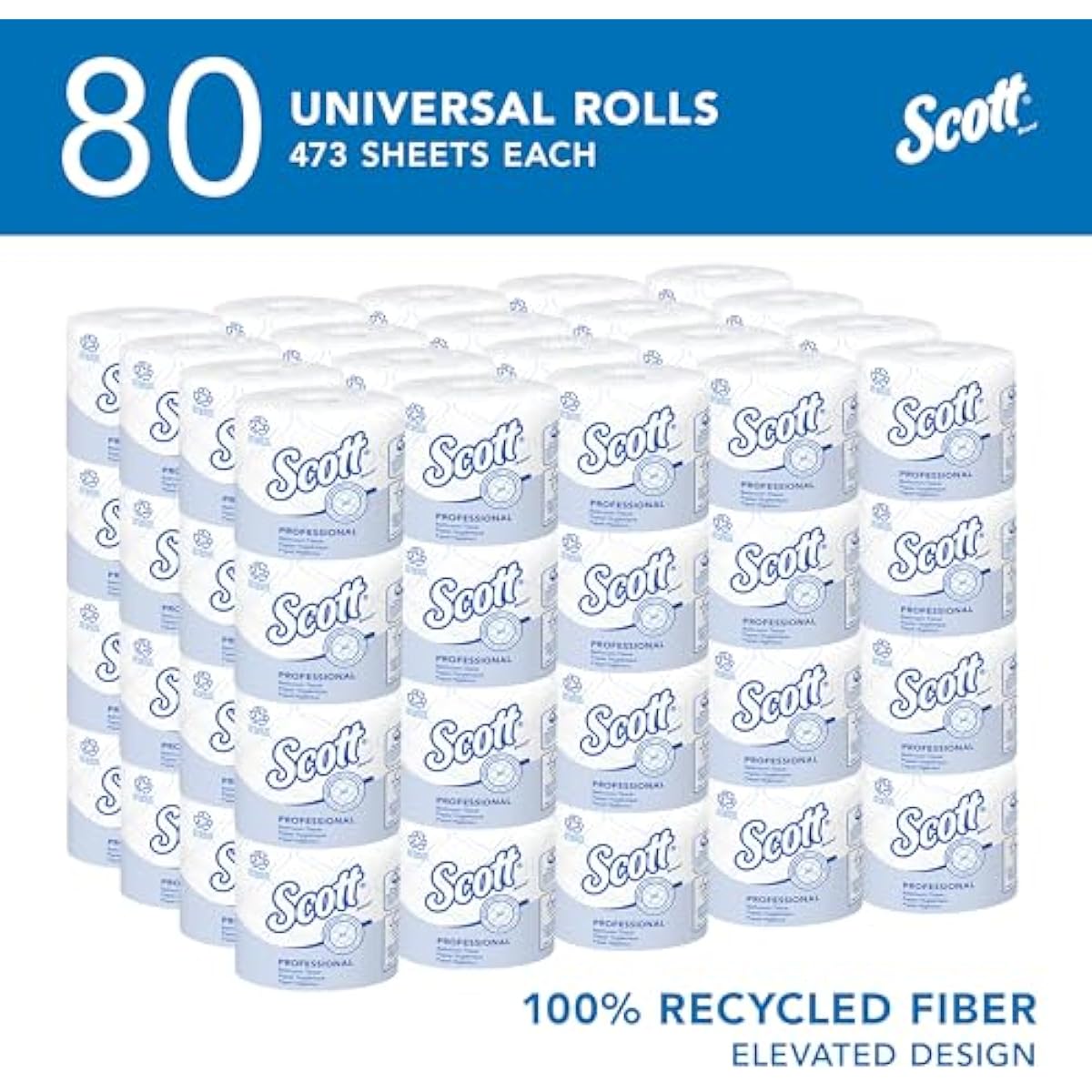 Scott Professional 100% Recycled Fiber Standard Roll Bulk Toilet Paper (13217), 2-Ply, Elevated Design, White, Individually Wrapped (80 Rolls of 473 Sheets, 37,840 Sheet Total)
