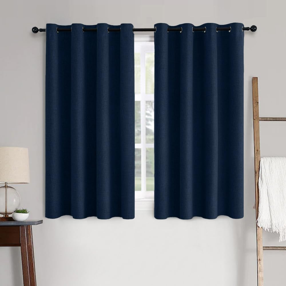 MIULEE 100% Blackout Linen Textured Curtains for Bedroom Solid Thermal Insulated Natural Beige Grommet Room Darkening Curtains & Drapes Luxury Decor for Living Room Nursery 52 x 84 Inch (2 Panels)