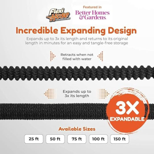 Flexi Hose Expandable Garden Hose with 8 Function Nozzle, 50FT - Lightweight Retractable Garden Hose, Water Hose - No-Kink Flexibility, 3/4 Inch Solid Brass Fittings and Double Latex Core