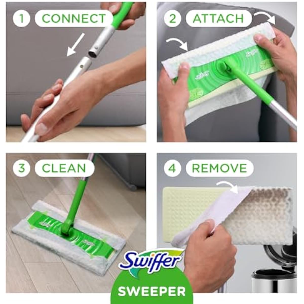 Swiffer Sweeper 2-in-1 Mops for Floor Cleaning, Dry and Wet Multi Surface Floor Cleaner, Sweeping and Mopping Starter Kit, Includes 1 Mop + 19 Refills, 20 Piece Set