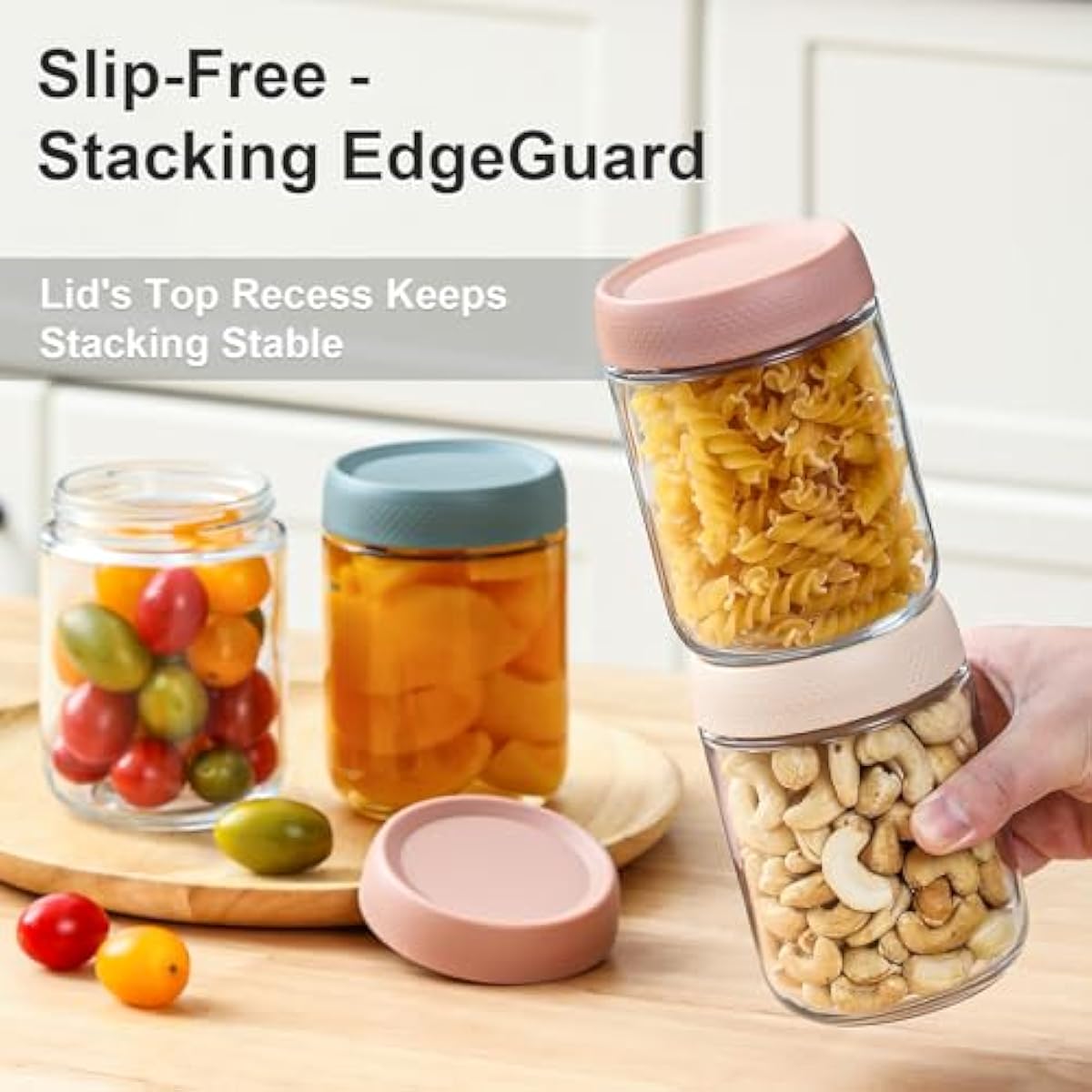 NETANY 6-pack 16 oz Overnight Oats Containers with Lids, Glass jars with Airtight Lids, Wide mouth Mason Salad jars, Glass Food Storage Containers for Snacks Yogurt Spice Sugar