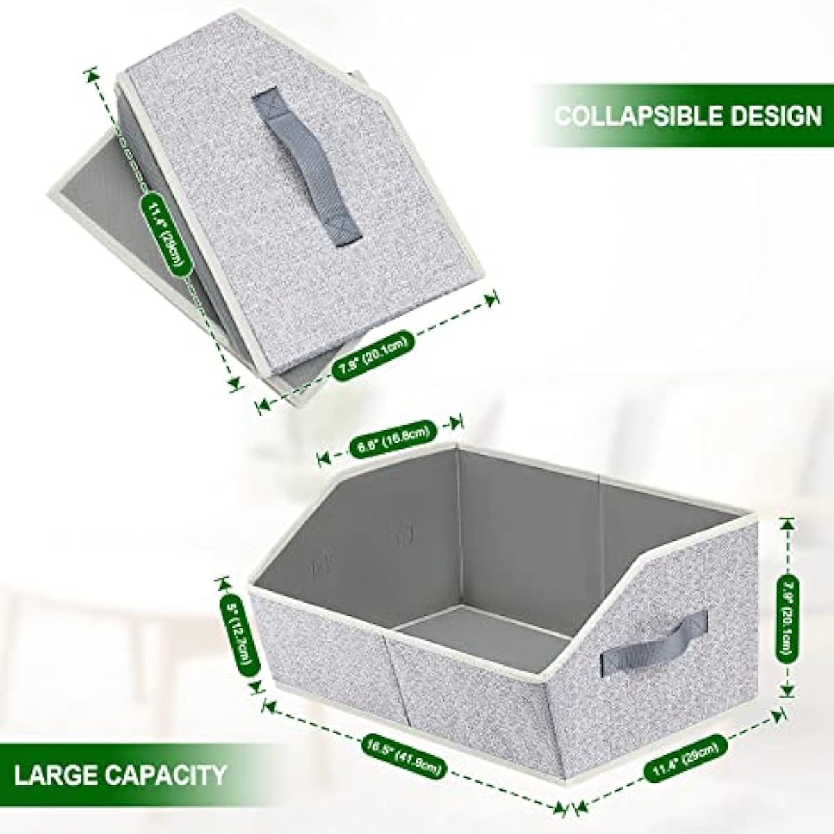Closet Organizers Bins 6 Packs - Large Closet Shelf Organizer with Handles, Fabric Trapezoid Storage Bins, Collapsible Storage Cubes for Clothes, Towels, Light Gray